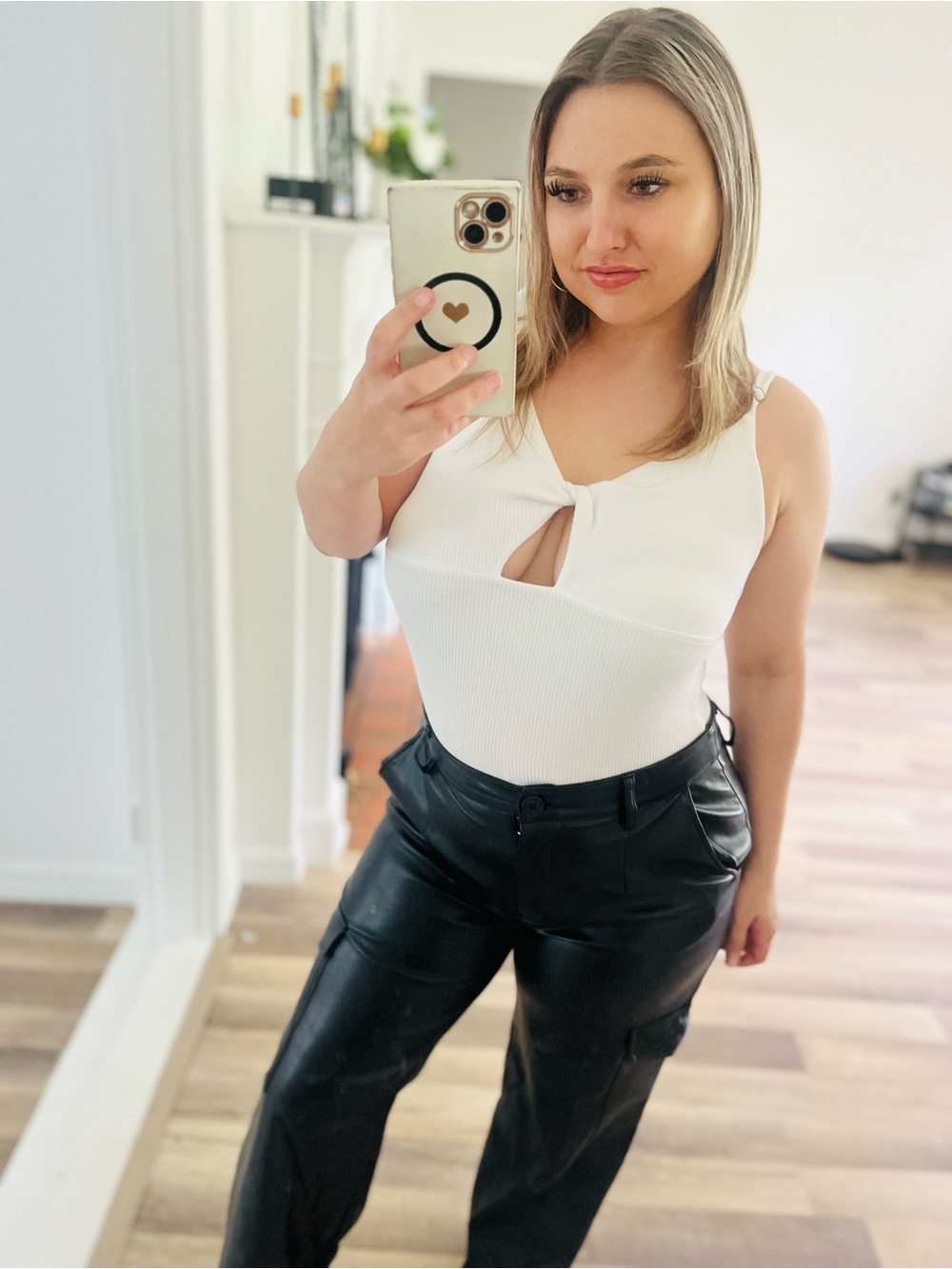 wild fable White Knot-Front Ribbed Bodysuit